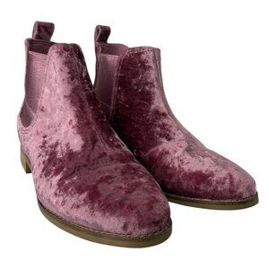 Toms Ankle Boots Women's Size 8.5 Ella Faded Rose Pink Crushed Velvet